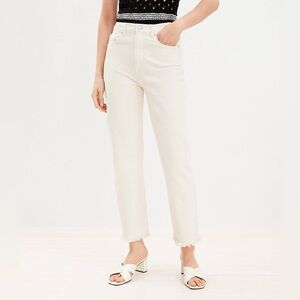 Loft Straight Jean in Ecru High Rise Frayed Hem Size 31 NWT Crop Ankle